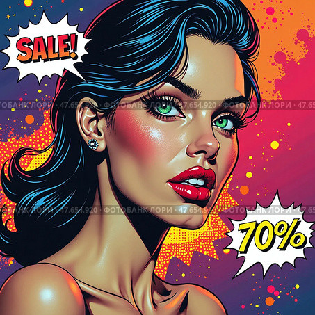 Векторный портрет женщины. Распродажа. Vector portrait of a woman. Sale. Стоковое AI-изображение, AI-художник Гер Олег / Фотобанк Лори