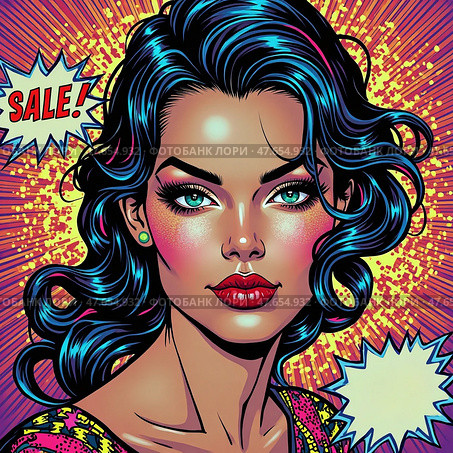Векторный портрет женщины. Распродажа. Vector portrait of a woman. Sale. Стоковое AI-изображение, AI-художник Гер Олег / Фотобанк Лори