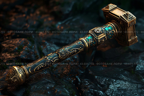 Venerable Ancient fantasy hammer. Generate Ai. Стоковое AI-изображение, AI-художник Иван Рябоконь / Фотобанк Лори