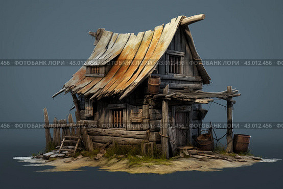 Verdant Shack wooden old pallets green grass. Generate Ai. Стоковое AI-изображение, AI-художник Иван Рябоконь / Фотобанк Лори