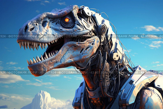 Vibrant Robotic dinosaur urban street art. Generate Ai. Стоковое AI-изображение, AI-художник Иван Рябоконь / Фотобанк Лори