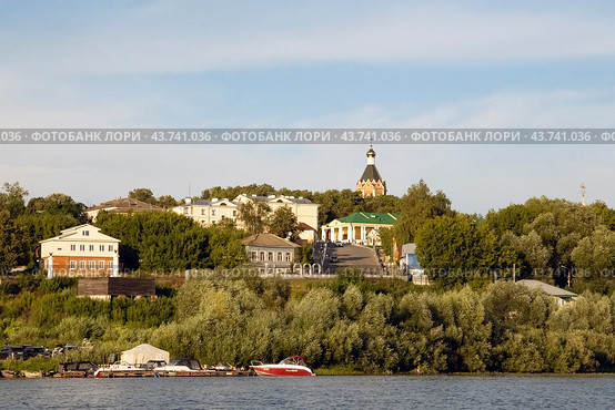 Вид на город Касимов с реки на закате (2024 год). Стоковое фото, фотограф Инна Грязнова / Фотобанк Лори
