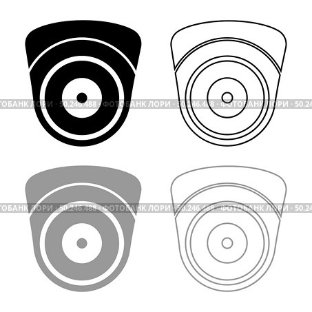 Video camera Spherical camcorder tracking Appliance monitoring Surveillance device CCTV Secure concept icon outline set black grey color vector illustration flat style simple image. Video camera Spherical camcorder tracking Appliance monitoring Surveillance device CCTV Secure concept icon outline set black grey color vector illustration flat style image. Стоковая иллюстрация, агентство Ingram Publishing / Фотобанк Лори