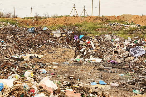 View of landfill outdoors. Concept of soil pollution. Стоковое фото, фотограф Pixel_shot / Фотобанк Лори