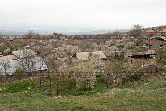 View of the village in Armenia in the spring. Kotayk region. Стоковое фото, фотограф Evgenia Shevardina / Фотобанк Лори