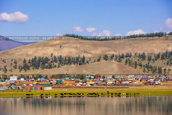 View to Khatgal, a village in Mongolia on the southern tip of Lake Khuvsgul. Стоковое фото, фотограф Юрий Стройкин / Фотобанк Лори