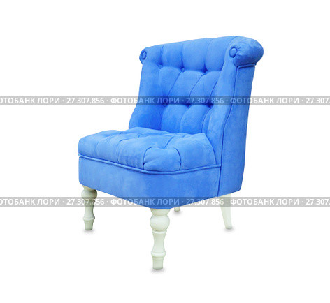 Vintage soft chair from blue suede isolated over white. Стоковое фото, фотограф Курганов Александр / Фотобанк Лори