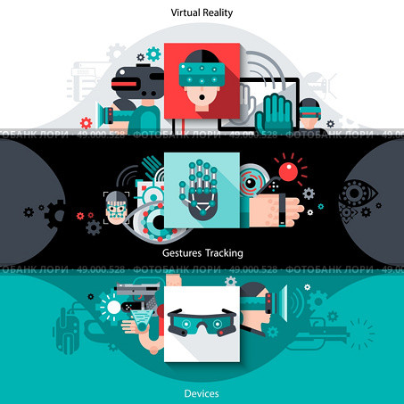 Virtual augmented reality horizontal banners set with tracking gestures devices elements isolated vector illustration. Virtual Augmented Reality Banners. Стоковая иллюстрация, агентство Ingram Publishing / Фотобанк Лори