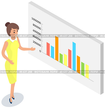 Visualize with business analytics. Work with statistical data analysis, changing indicators. Analyze statistical indicators, business data. Marketing research for presentation. Data financial report. Analyze statistical indicators, business data. Work with marketing research. Data analysis isometric. Стоковая иллюстрация, агентство Ingram Publishing / Фотобанк Лори