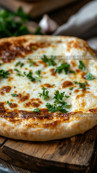 Вкуснейшие хачапури с плавленым сыром и свежей зеленью для кулинарного вдохновения. Стоковое AI-изображение, AI-художник ФотоИнтеллект / Фотобанк Лори