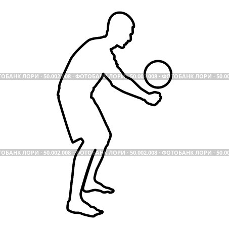 Volleyball player hits the ball with bottom silhouette side view Attack ball icon black color vector illustration flat style simple image outline. Стоковая иллюстрация, агентство Ingram Publishing / Фотобанк Лори