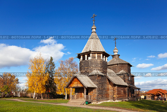 Воскресенская церковь из села Патакино Камешковского района (1776 г.). Суздальский музей деревянного зодчества (2013 год). Редакционное фото, фотограф Наталья Волкова / Фотобанк Лори