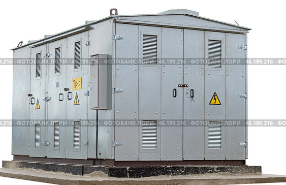 Высоковольтная трансформаторная подстанция на белом фоне. High voltage transformer on white background. Стоковое фото, фотограф Татьяна Д / Фотобанк Лори
