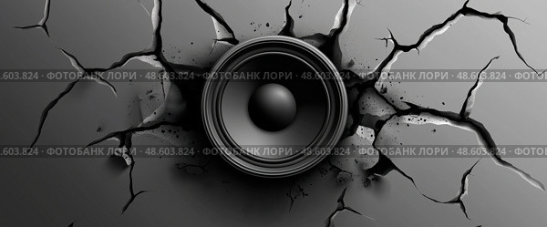 Взрывной звук из динамика в стене. Стоковое AI-изображение, AI-художник Александр Жуков / Фотобанк Лори