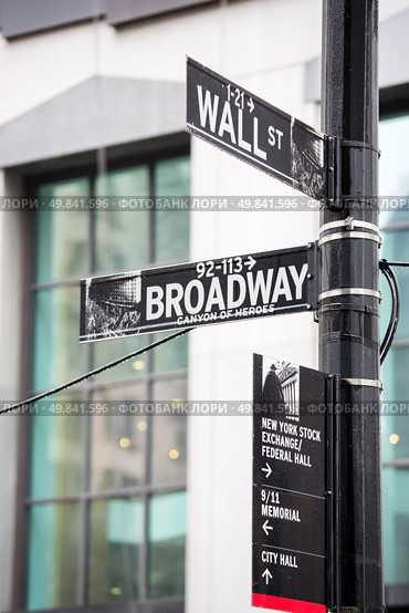 Wall street and broadway sign in New York. Стоковое фото, агентство Ingram Publishing / Фотобанк Лори
