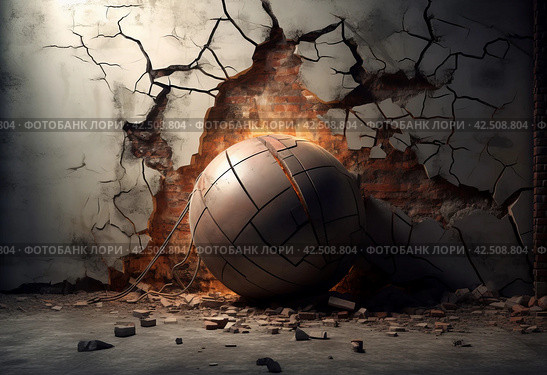 Wall wrecking ball. Generate ai. Стоковое AI-изображение, AI-художник Иван Рябоконь / Фотобанк Лори