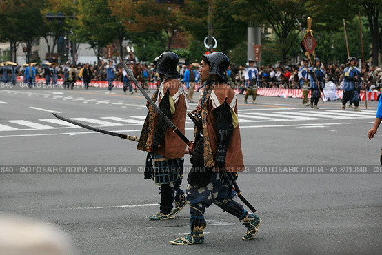 Warriors from the retinue in traditional uniforms at Jidai Festival. Kyoto. Japan (2007 год). Редакционное фото, фотограф Сергей Пристяжнюк (Serg Zastavkin) / Фотобанк Лори