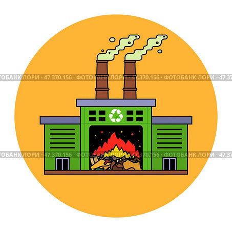 Waste incineration plant and emission of harmful substances into the atmosphere. Стоковая иллюстрация, иллюстратор Вячеслав Беспутин / Фотобанк Лори