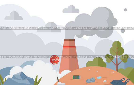 Waste pollution vector illustration. Landfills are common method waste disposal, but they can lead to soil and water contamination The waste pollution metaphor highlights destructive impact. Waste pollution. The waste pollution metaphor highlights destructive impact irresponsible waste disposal. Стоковая иллюстрация, агентство Ingram Publishing / Фотобанк Лори