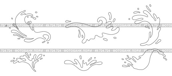 Water and juice splash liquide. Black doodle line. A dripped droplet, moment frozen in dance of fluid motion A spill shape, chaotic canvas of unexpected beauty A water splash, momentary disruption. Water and juice splash liquide. A wave shape, mesmerising pattern of seas energy A drop shape, minimalists choice. Стоковая иллюстрация, агентство Ingram Publishing / Фотобанк Лори