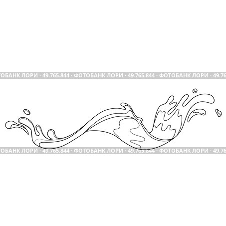 Water and juice splash liquide. One line stroke outline vector Illustration A wave shape, beautiful echo of oceans song A drop shape, humble manifestation of liquid state A dripped droplet, solitary. Water and juice splash liquide. Fresh juice splashed, visual feast of refreshing drink A wave shape, reflection of seas. Стоковая иллюстрация, агентство Ingram Publishing / Фотобанк Лори