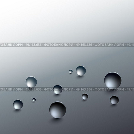 Water drops on a gray background. Round raindrops with shadows, inclined surface. Vector illustration.. Water drops on a gray background. Round raindrops with shadows on an inclined gray surface. Vector illustration. Стоковая иллюстрация, агентство Ingram Publishing / Фотобанк Лори