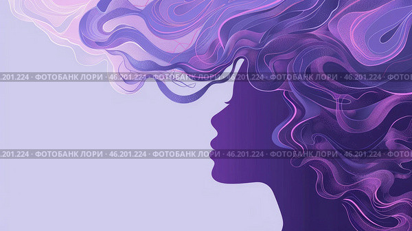 watercolor illustration, Purple Day, Epilepsy awareness day, silhouette of a girl with long hair, abstract light background, vintage postcard, copy space, free space for text. Стоковое AI-изображение, AI-художник Светлана Леуто / Фотобанк Лори