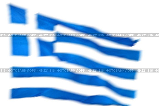 waving greece flag  in the   blue sky and      flagpole. Стоковое фото, агентство Ingram Publishing / Фотобанк Лори