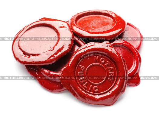 Wax seal stamps of notary public on white background. Стоковое фото, фотограф Pixel_shot / Фотобанк Лори