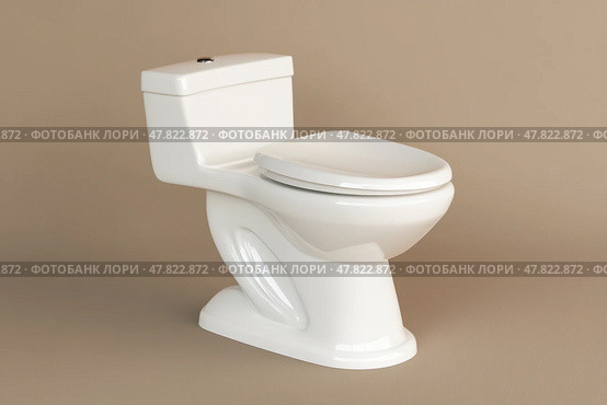 White ceramic toilet bowl on beige background with shadow. Clean new flush toilet with the lid closed. Cleaning, Lifestyle and personal hygiene concept. Restroom theme. World Toilet Day. Bathroom. WC. Стоковое AI-изображение, AI-художник Марина Демидюк / Фотобанк Лори