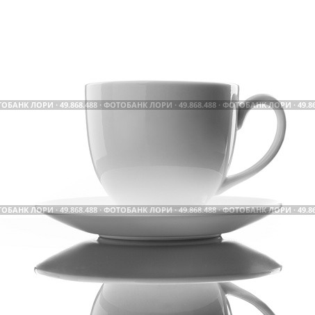 white cup and saucer on white . Стоковое фото, агентство Ingram Publishing / Фотобанк Лори