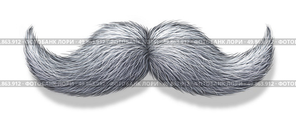 White moustache or grey hair mustache on a white background with a shadow as a symbol of masculinity for male grooming as the trimming of facial beard or body hair for the face of an elderly man. Стоковое фото, агентство Ingram Publishing / Фотобанк Лори