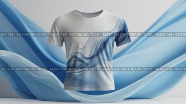 White t-shirt floating on blue fabric waves. Стоковое AI-видео, аниматор Юрий Поздников / Фотобанк Лори