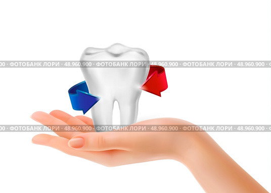 White tooth surrounded by beams. Taking care of teeth concept. Vector. . Стоковая иллюстрация, агентство Ingram Publishing / Фотобанк Лори