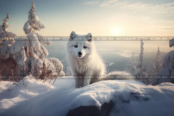 Winter baby arctic fox. Generate Ai. Стоковое AI-изображение, AI-художник Иван Рябоконь / Фотобанк Лори