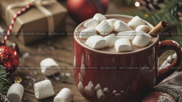 Winter drink, white mug with marshmallows in female hands in knitted Christmas Sweater on pink background. Top view, Flat Lay. New Year, Christmas traditional food. Festive decor, celebration Xmas. Стоковое AI-видео, аниматор Марина Демидюк / Фотобанк Лори