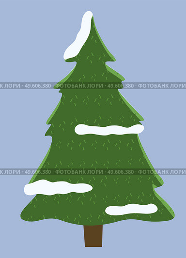 Winter nature prickly spruce, plant fir-tree with snow on the branches isolated on gray background. Lonely green conifer tree in the foreground, frosty day in a pine forest vector flat illustartion. Winter nature prickly spruce, plant fir-tree with snow on the branches isolated on gray background. Стоковая иллюстрация, агентство Ingram Publishing / Фотобанк Лори