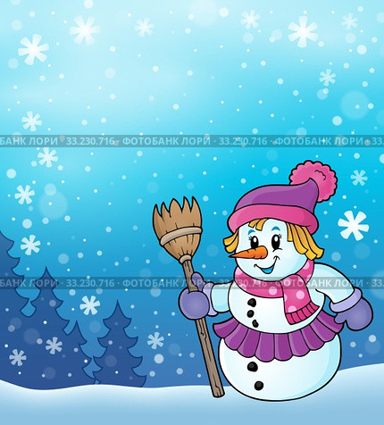 Winter snowwoman topic image 5. Стоковое фото, фотограф Klara Viskova / Smarterpix / Фотобанк Лори