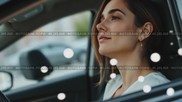 Woman Enjoys a Quiet Moment in Her Car During a Snowy Day in a City. Стоковое AI-видео, аниматор Оксана Медведева / Фотобанк Лори