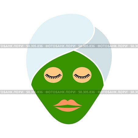 Woman Head With Moisturizing Mask Icon. Flat Color Design. Vector Illustration. Стоковая иллюстрация, агентство Ingram Publishing / Фотобанк Лори