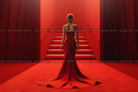Woman stylish red carpet. Generate Ai. Стоковое AI-изображение, AI-художник Иван Рябоконь / Фотобанк Лори