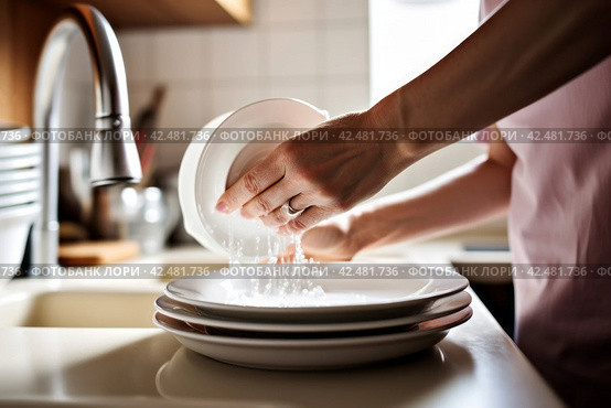 Woman washing dishes. Generate ai. Стоковое AI-изображение, AI-художник Иван Рябоконь / Фотобанк Лори