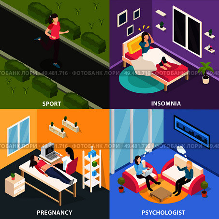 Women health isometric 2x2 design concept with female human characters in different situations with medical doctors vector illustration. Women Health Design Concept. Стоковая иллюстрация, агентство Ingram Publishing / Фотобанк Лори
