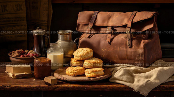 wooden brown bag breakfast ai generated. Стоковое AI-изображение, AI-художник Vectorwin / Фотобанк Лори