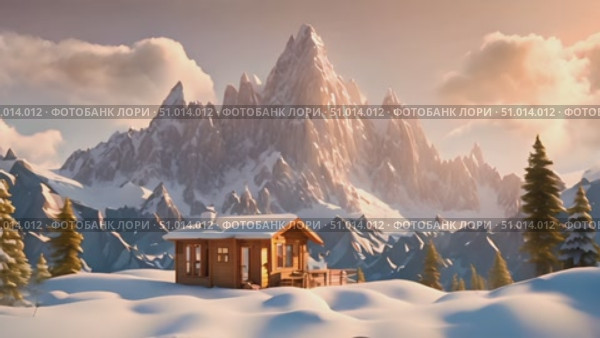 Wooden cabin nestled in mountains, capturing beauty of nature and cozy atmosphere of scene. Стоковое AI-видео, аниматор Данила Большаков / Фотобанк Лори
