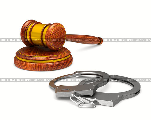wooden gavel and handcuffs on white background. Isolated 3D illustration. Стоковая иллюстрация, иллюстратор Ильин Сергей / Фотобанк Лори