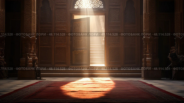 wooden open antique door ai generated. Стоковое AI-изображение, AI-художник Vectorwin / Фотобанк Лори