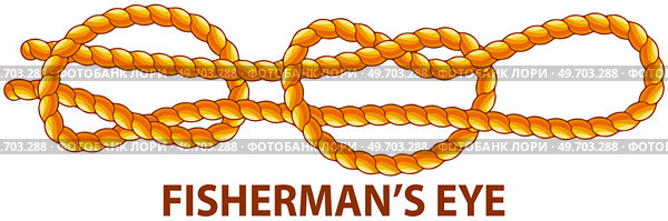 Yellow nautical rope knot, interweaving of ropes, cables, tapes or other flexible linear materials. Fishermans eye isolated on white. Household binding and fastening unit for permanent fastening. Yellow nautical rope knot, interweaving of ropes, cables, tapes or other flexible linear materials. Стоковая иллюстрация, агентство Ingram Publishing / Фотобанк Лори