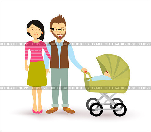 Young couple baby start family newborn people flat. Стоковая иллюстрация, иллюстратор Cienpies Design / PantherMedia / Фотобанк Лори