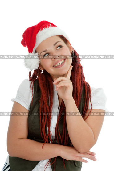 Young modern christmas girl isolated on white background. Стоковое фото, фотограф Roberts Ratuts / PantherMedia / Фотобанк Лори